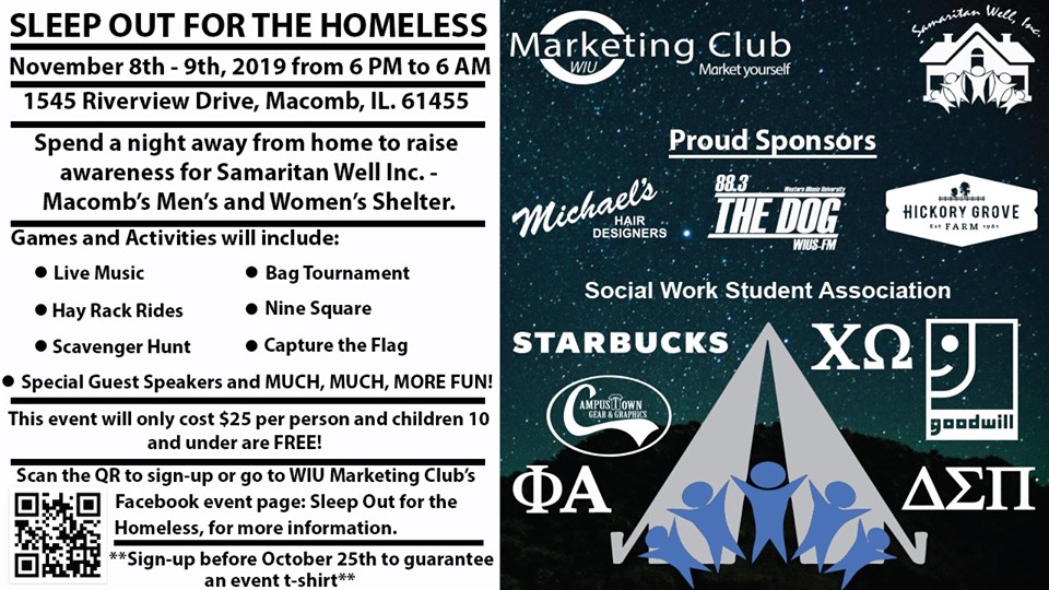 WIU Marketing Club Sleepout for the Homeless Flyer